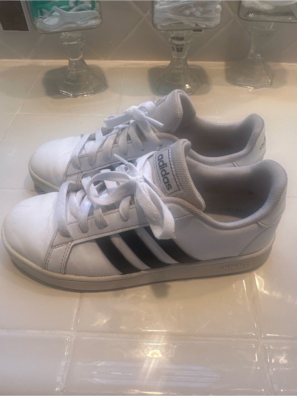 adidas White and Black Kids Low-Top Sneakers